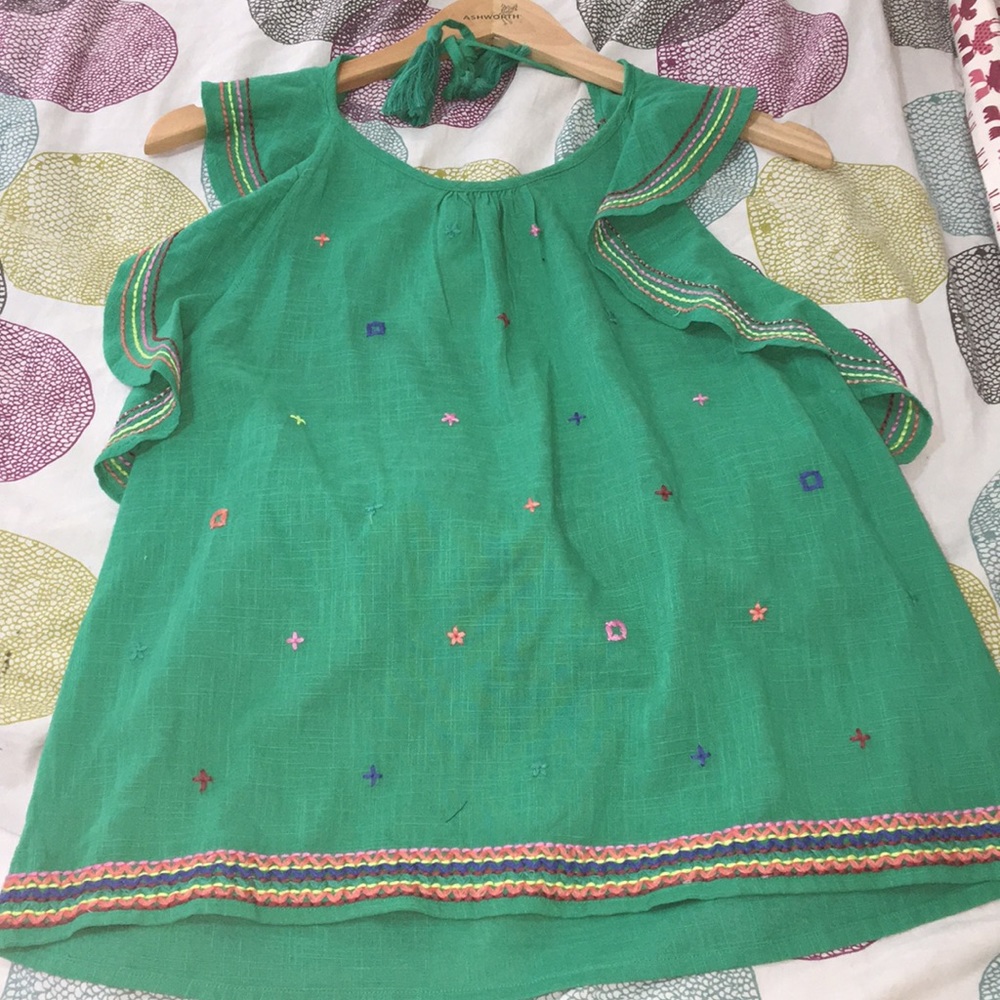 Green Cotton Ruffle embroidered halter size Large